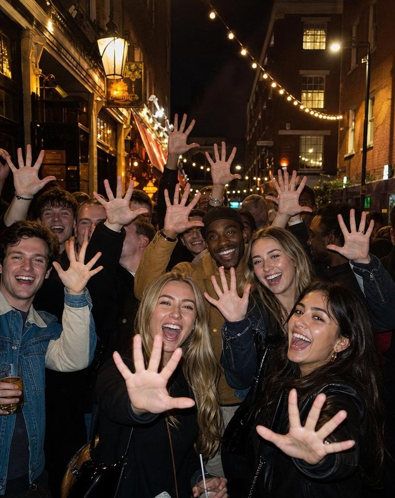 London crowd raising hand turkeys
